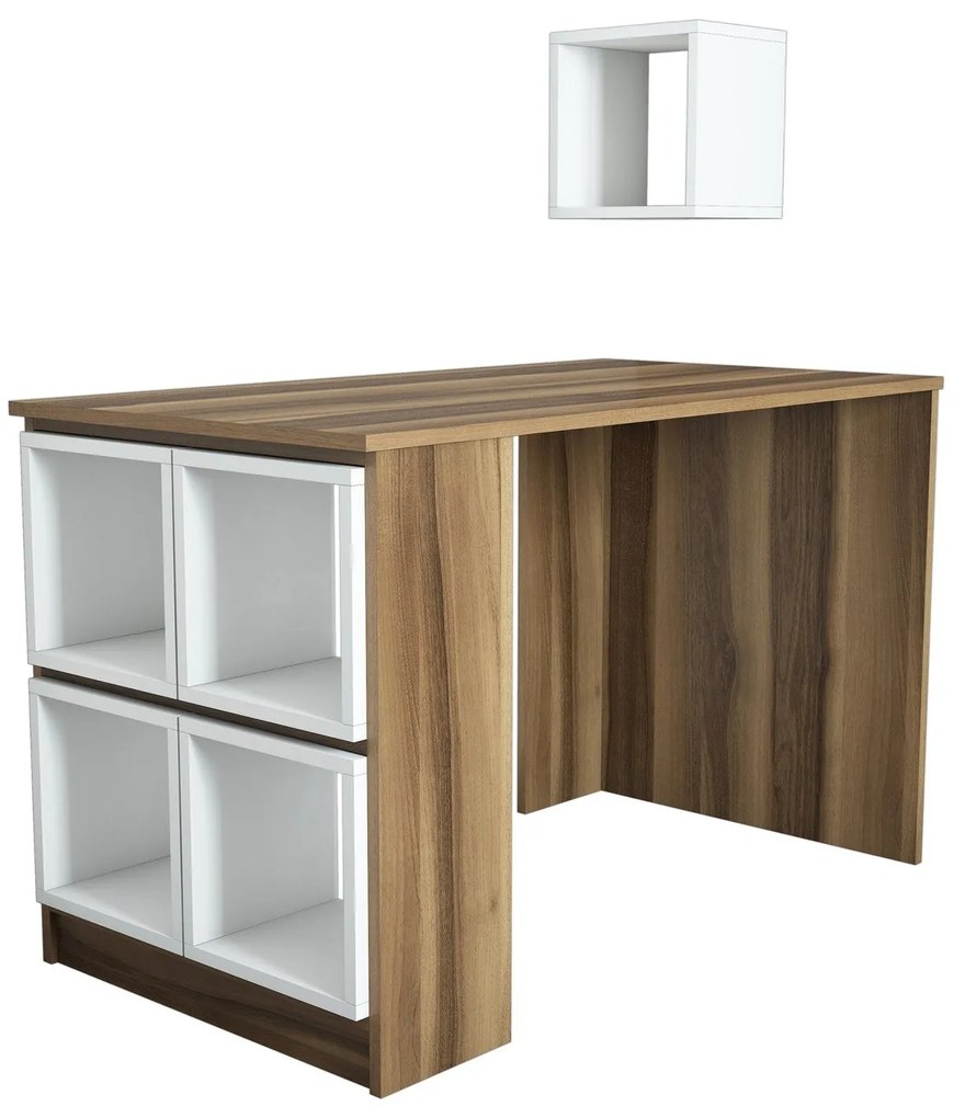 Secretária Box – Nogueira e Branco – 120x75x65 cm