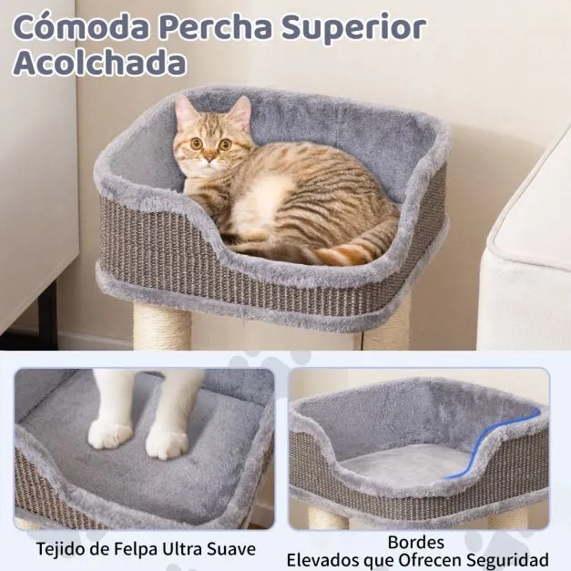 Arranhador para gatos 38 x 38 x 51 cm com assento grande em pelúcia, móveis para gatos, árvore para trepar cinza.