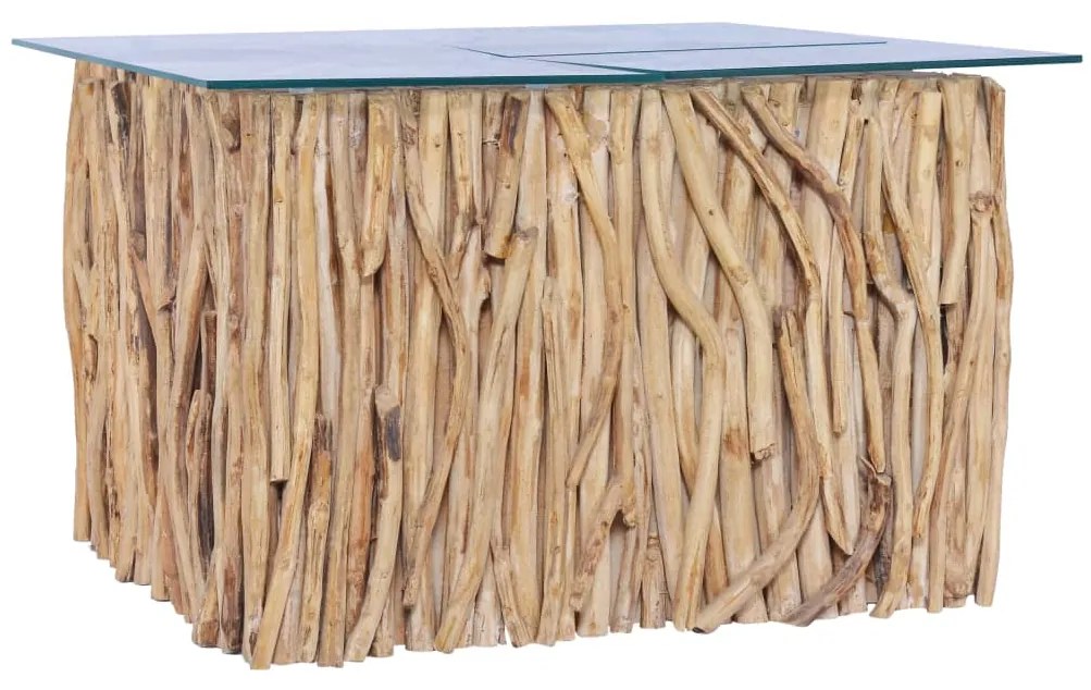 vidaXL Mesa de centro c/ tampo de vidro 66x66x40cm madeira teca maciça