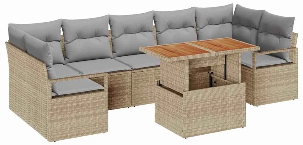 Conjunto de Sofá para Jardim 8 pcs Bege e Cinza Grande Vime