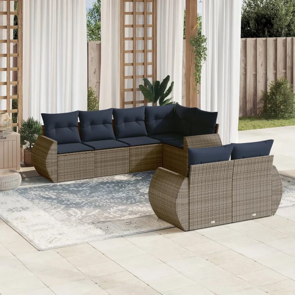 vidaXL 7 pcs conjunto sofás p/ jardim c/ almofadões vime PE cinzento
