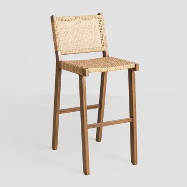 Pacote De 2 Bancos Altos De Jardim Em Vime Sintético (75 Cm) Ori Natural - Sklum