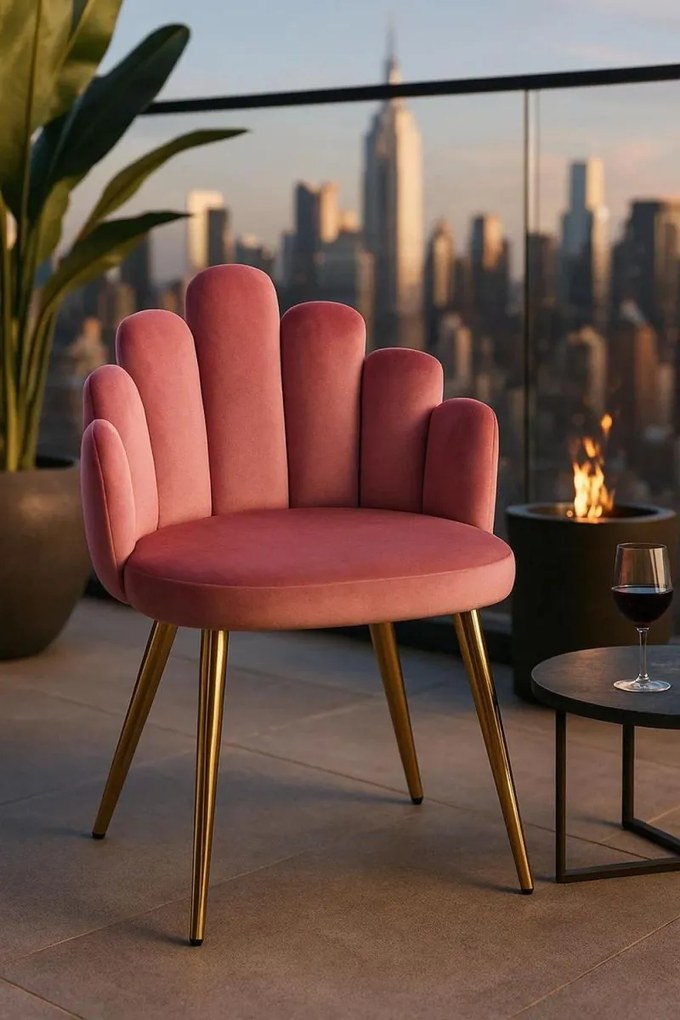 Cadeira Hand Gold Veludo - Rosa