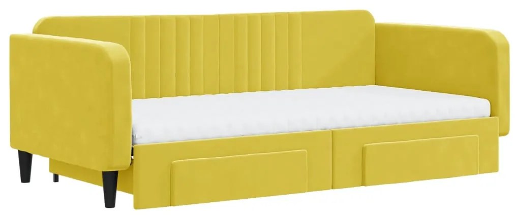 Sofá-cama com gavetão e gavetas 100x200 cm veludo amarelo