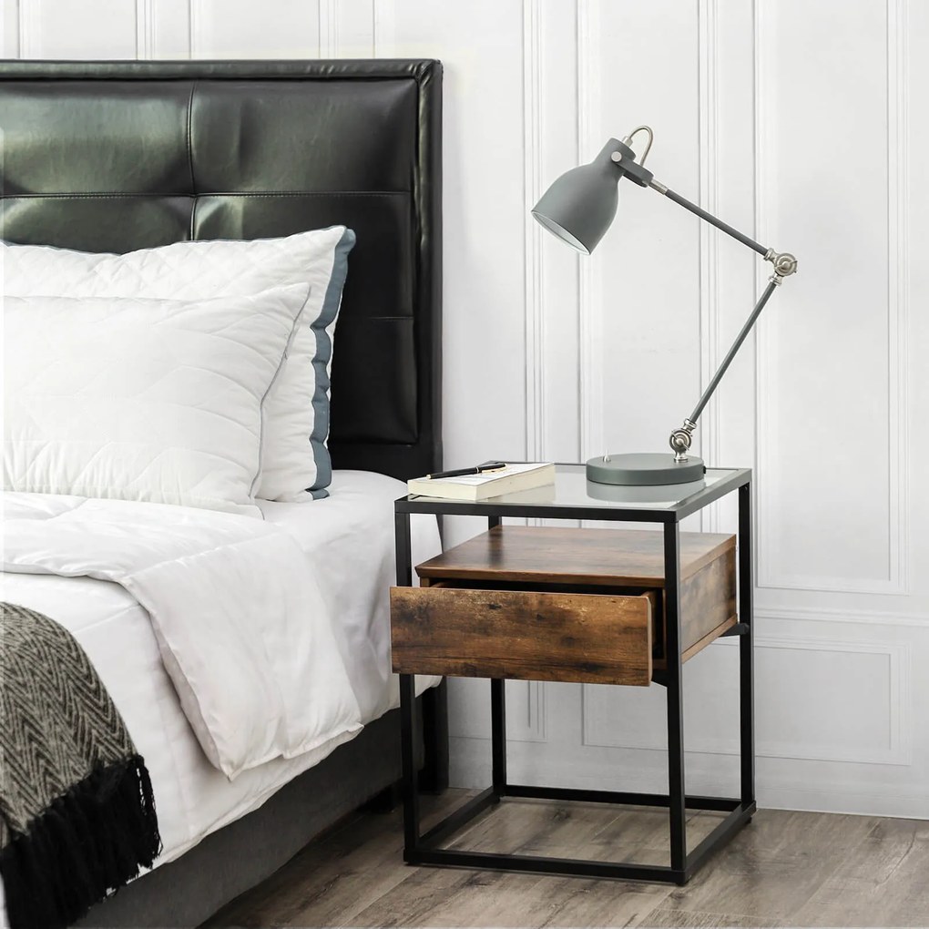 Mesa de apoio ou mesa de cabeçeira de design industrial em vidro 43 x 43 x 54 cm Castanho Vintage -preto