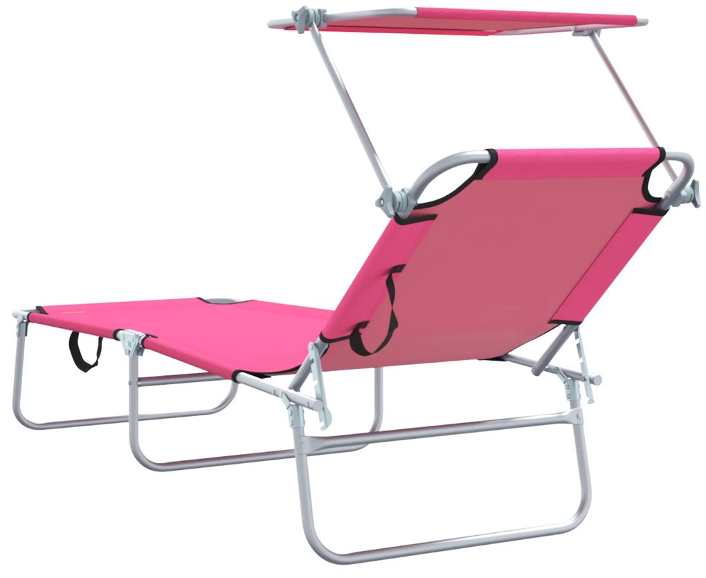 Espreguiçadeiras Dobráveis 2 pcs com Toldo Rosa Tecido Oxford 600D