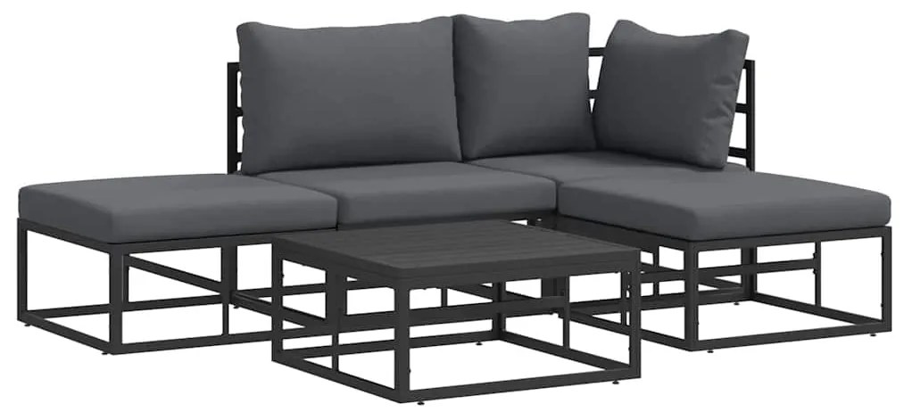 Conjunto de Sofá de Jardim 5 pcs Preto 70 x 70 x 32 cm Alumínio