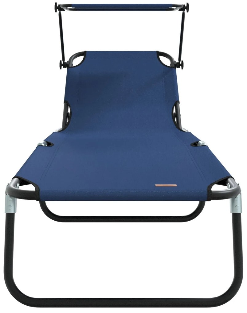 Espreguiçadeiras Dobráveis 2 pcs com Toldo Azul 600D Fabric Oxford
