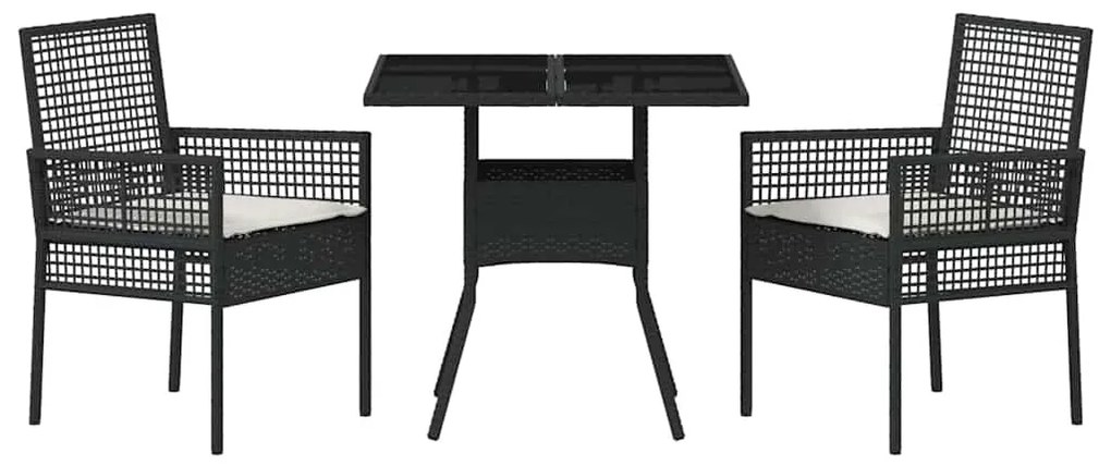 Conjunto de Jantar para Jardim 3 Peças Rattan Preto