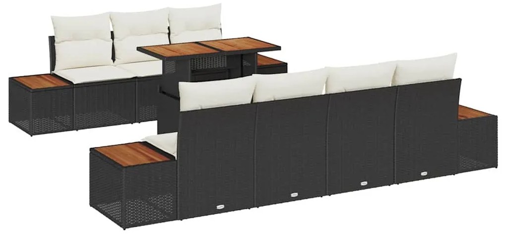 Conjunto de Sofá de Jardim com 8 peças e almofadas em poliratan preto