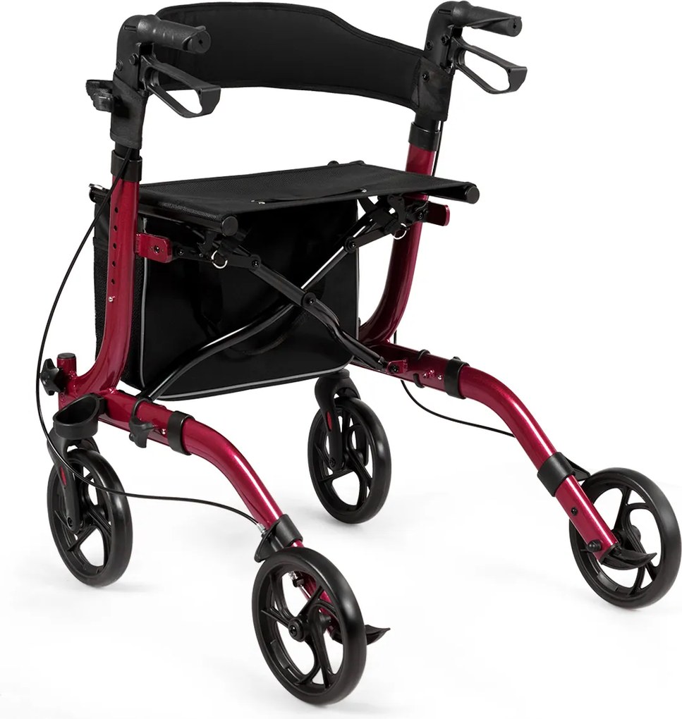 Andador de alumínio para idosos e adultos dobrável leve ajustável com bolsa de armazenamento  74 x 61 x 82 - 95 cm Vermelho