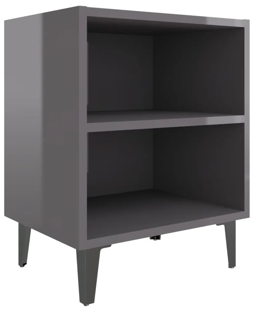 Mesas cabeceira pernas metal 2 pcs 40x30x50 cm cinza brilhante