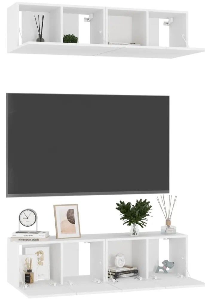Móveis de TV 4 pcs 60x30x30 cm contraplacado branco