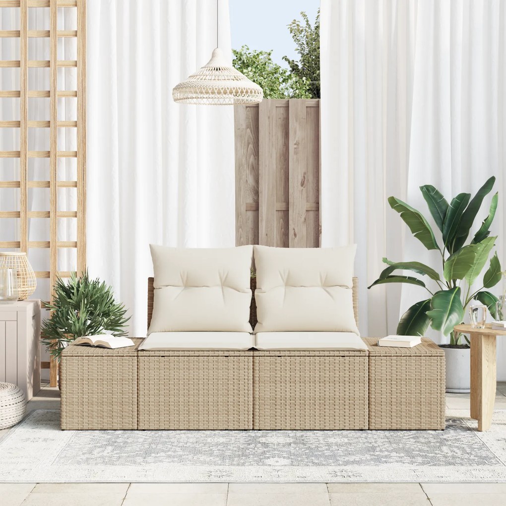 vidaXL Sofá de Jardim com 2 Lugares e Armazenamento &amp; Almofadas Bege de Vime
