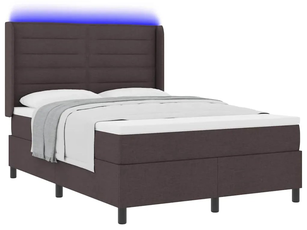 Cama Box com Colchão e LED Marron Escuro 140x200 cm Tecido