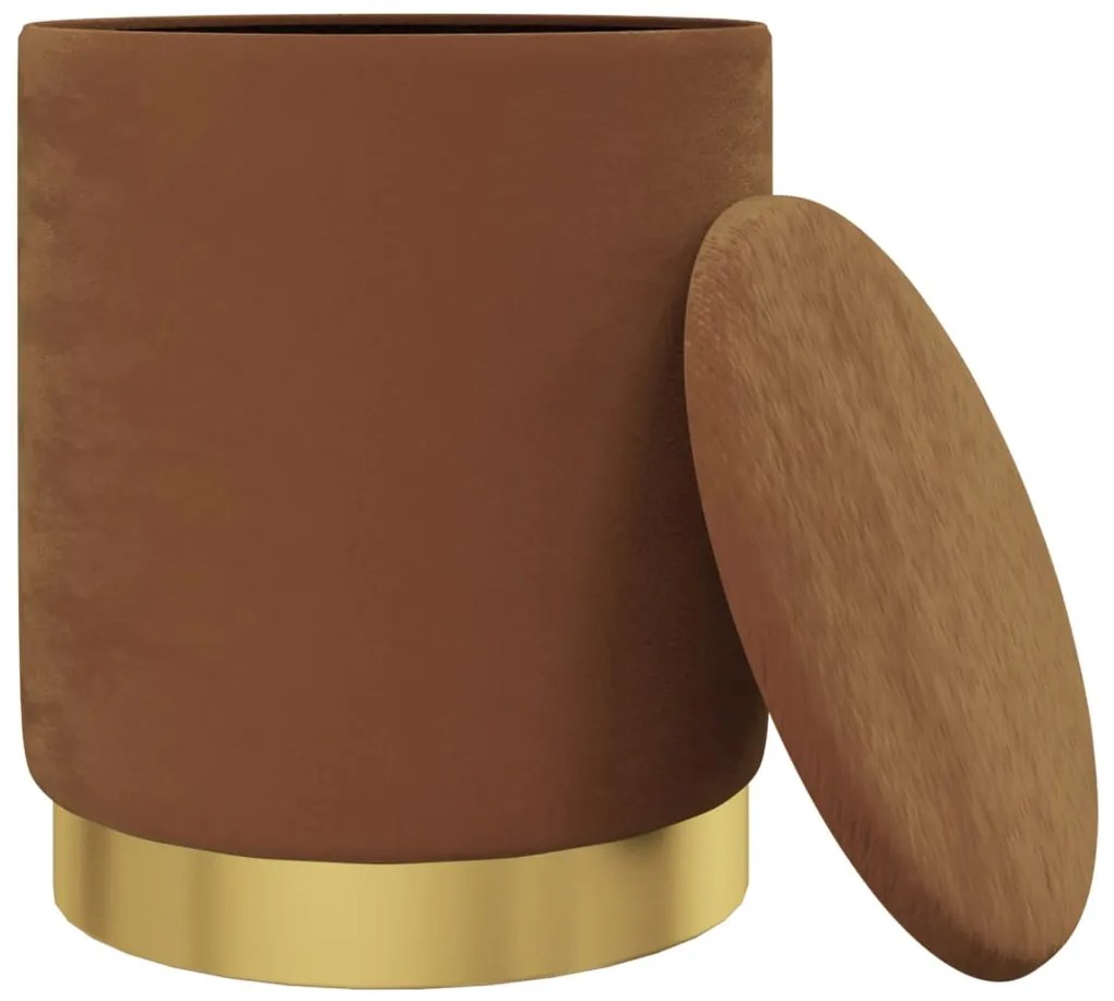 Banqueta com arrumação redonda veludo 31 x 37 cm castanho