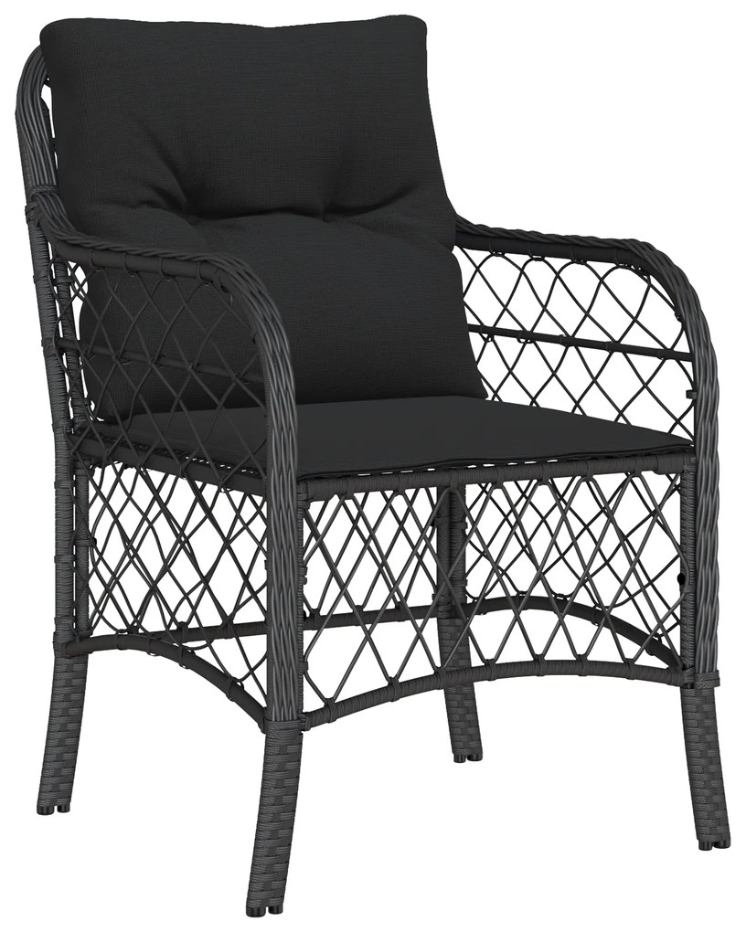 Conjunto de Jantar de Jardim com Almofadas Preto Rattan Poly