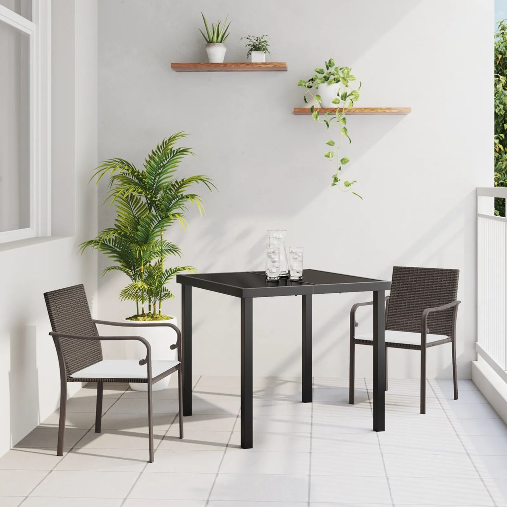 vidaXL Conjunto de Jantar ao Ar Livre de 3 Peças com Almofadas - Rattan Castanho
