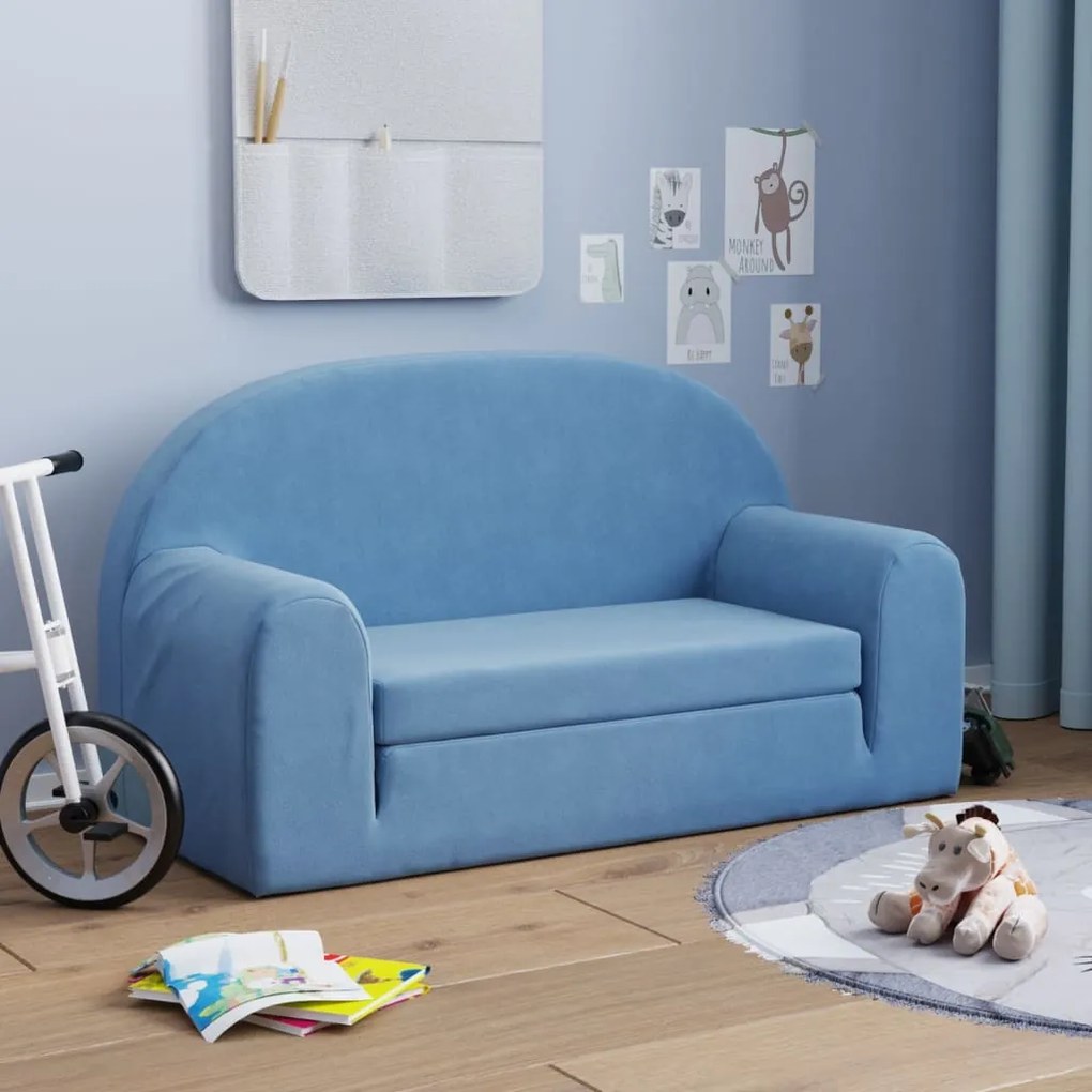 vidaXL Sofá-cama infantil de 2 lugares pelúcia azul