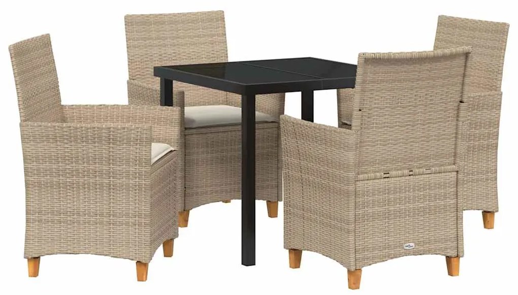 Conjunto de Jantar de Jardim com 5 Peças e Almofadas Bege em Rattan Si