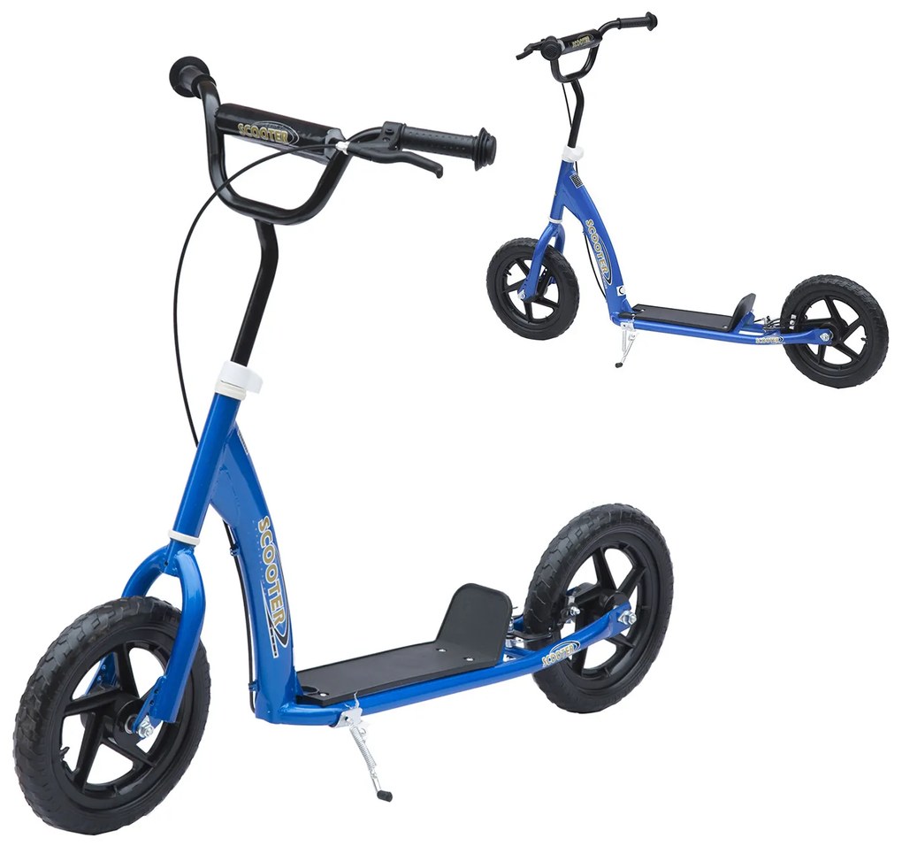 Trotinete para Crianças e Adultos Guiador Ajustável com Travão 2 Rodas 12 PulgadasCarga 100kg 120x52x80-88cm Aço