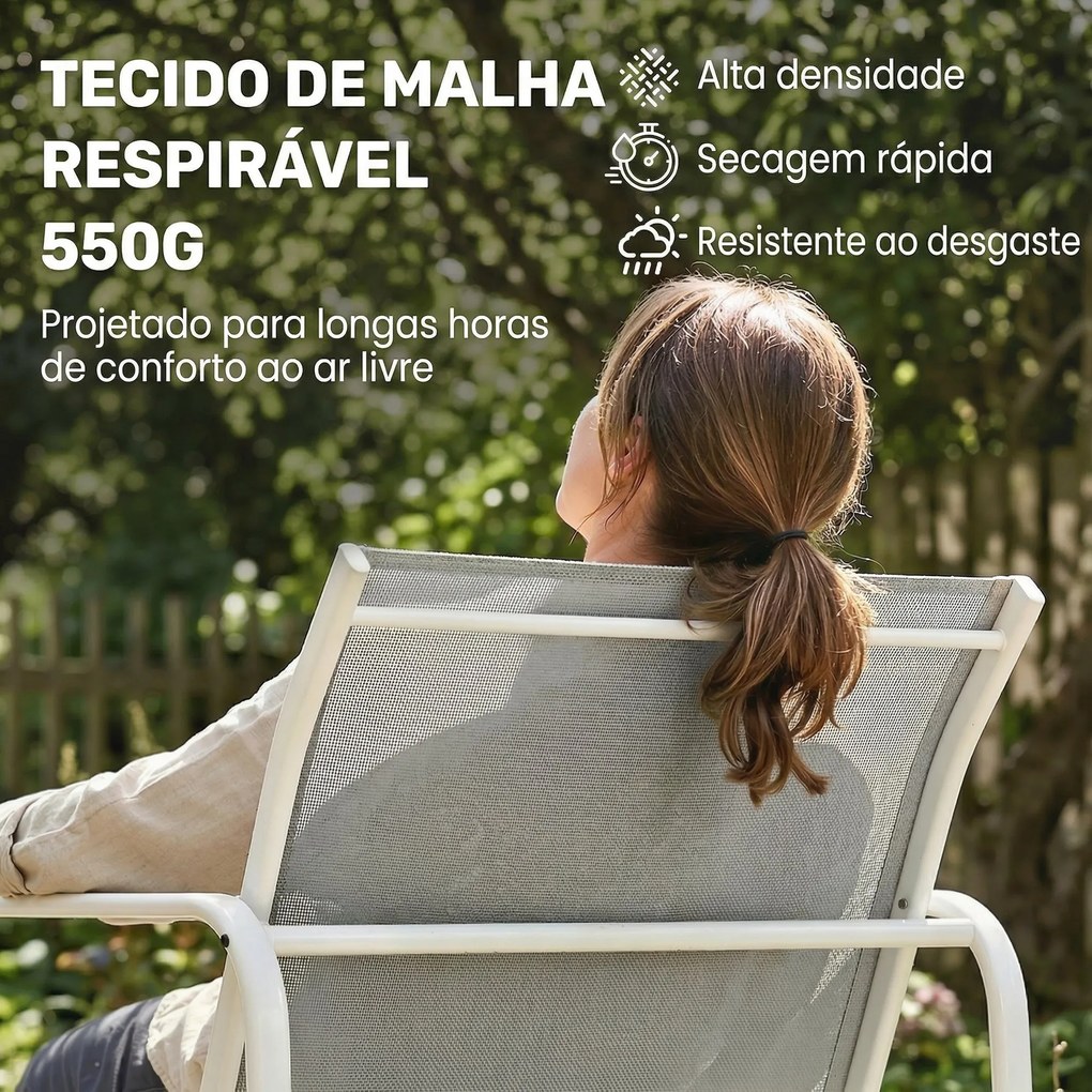 Conjunto de Jardim Exterior de 4 Peças com Sofá de 2 Lugares, 2 Poltronas e Mesa de Vidro Temperado, Tecido Textilene Cinzento Claro