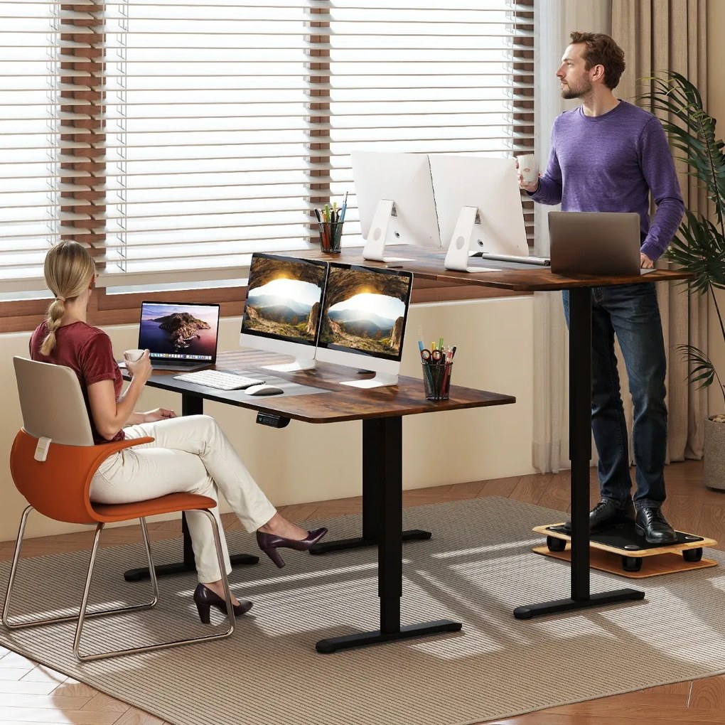 Secretária elétrica 140 x 70 cm com altura ajustável, memória de 4 posições, orifício para cabos e motor silencioso Café