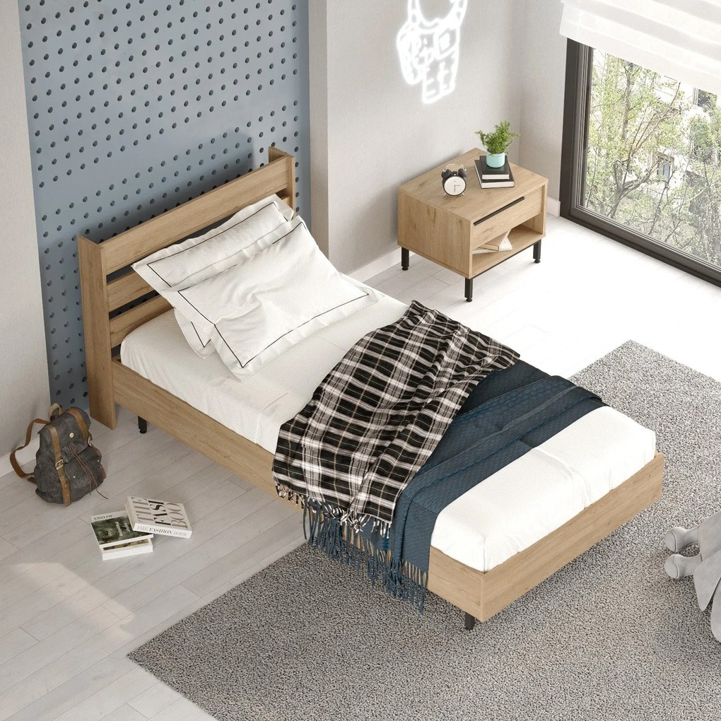 Estrutura de Cama "Ocean" com Cabeceira – Nogueira - 100x200 cm - Desi