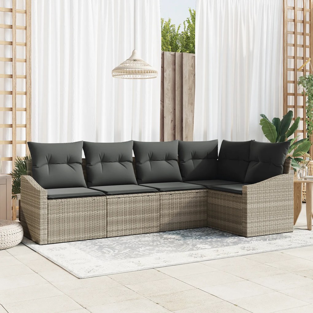 Conjunto de Jantar de Jardim 5 Peças com Almofadas Cinza Claro em Ratt