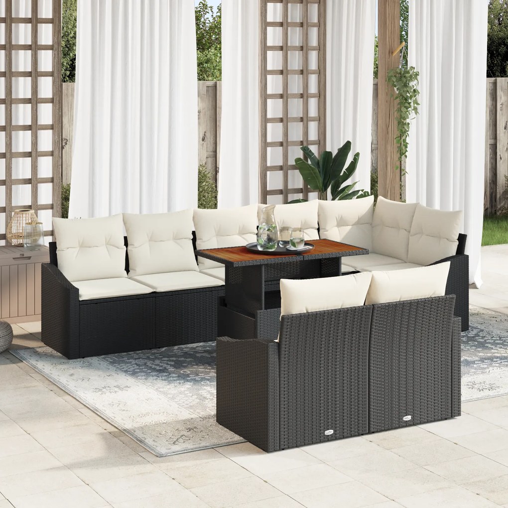 Conjunto de Sofá de Jardim de 9 Peças com Almofadas Pretas em Vime Sin