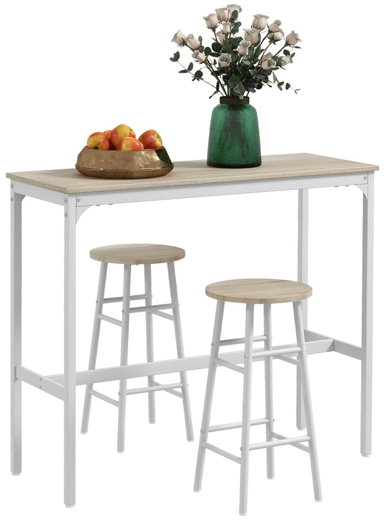 Conjunto de Mesa Alta de Bar com 2 Bancos Mesa Alta de Cozinha com Ban