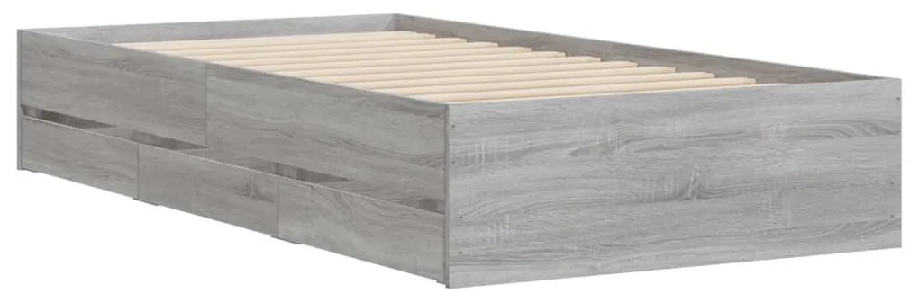 Estrutura de cama c/ gavetas derivados madeira cinza sonoma