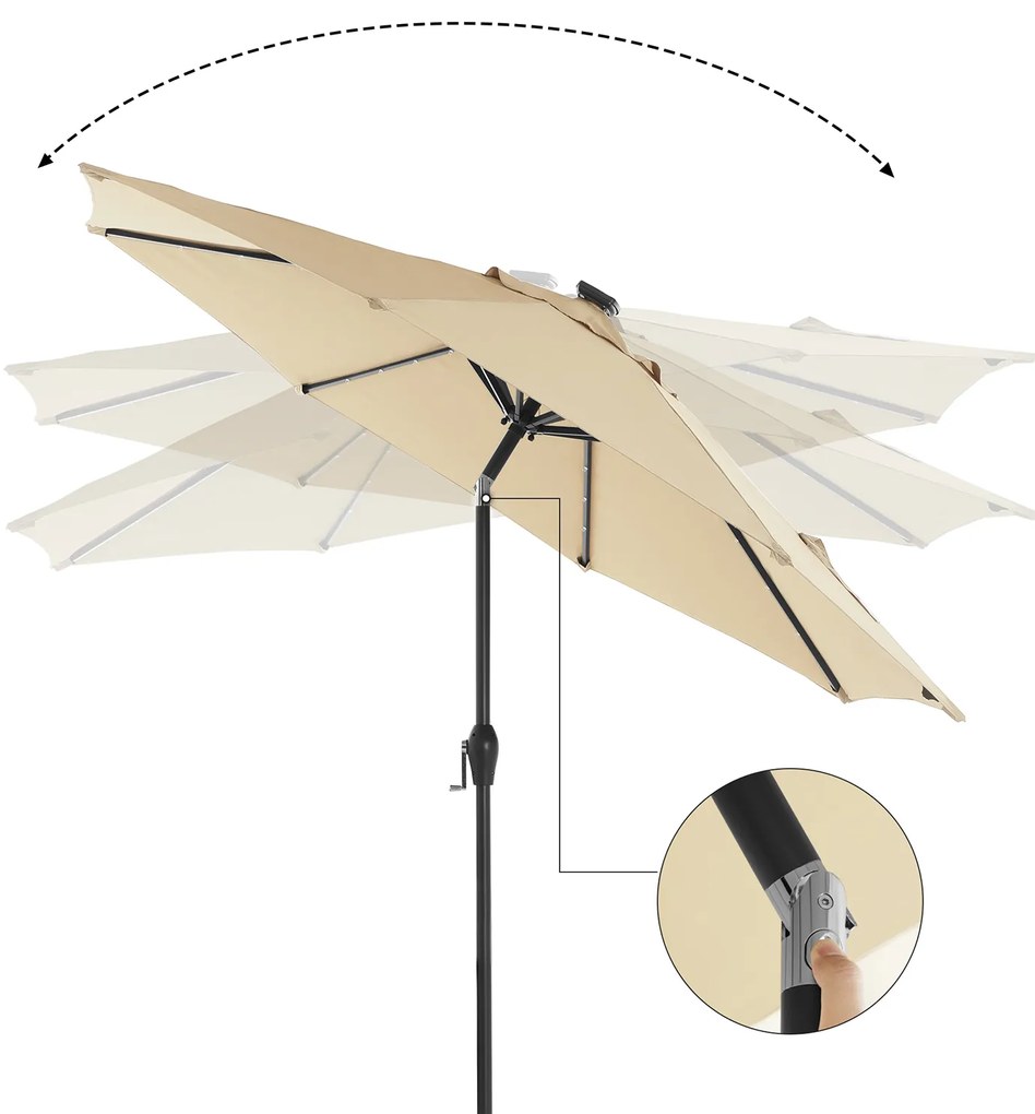 Guarda-sol jardim Ø 2,7 m com iluminação solar LED Bege