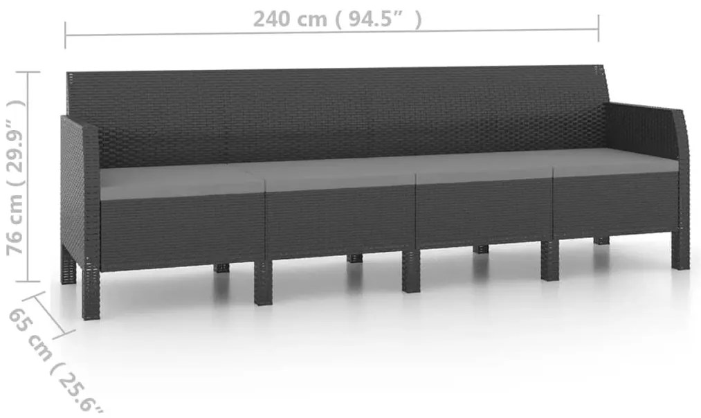 2 pcs conjunto lounge jardim com almofadões vime PP antracite