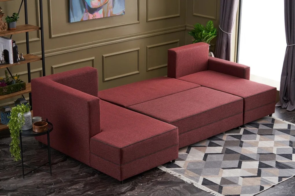 Sofá-Cama de Canto Ece – Vermelho Claret – 315x88x160 cm