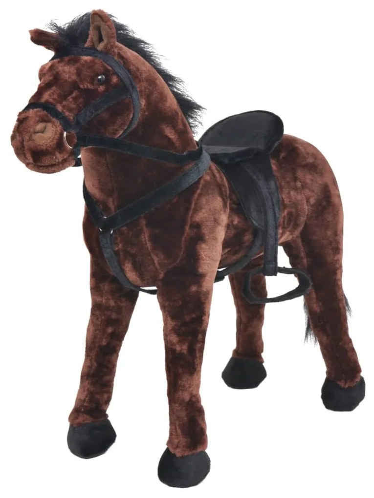 vidaXL Cavalo de montar em peluche castanho escuro XXL
