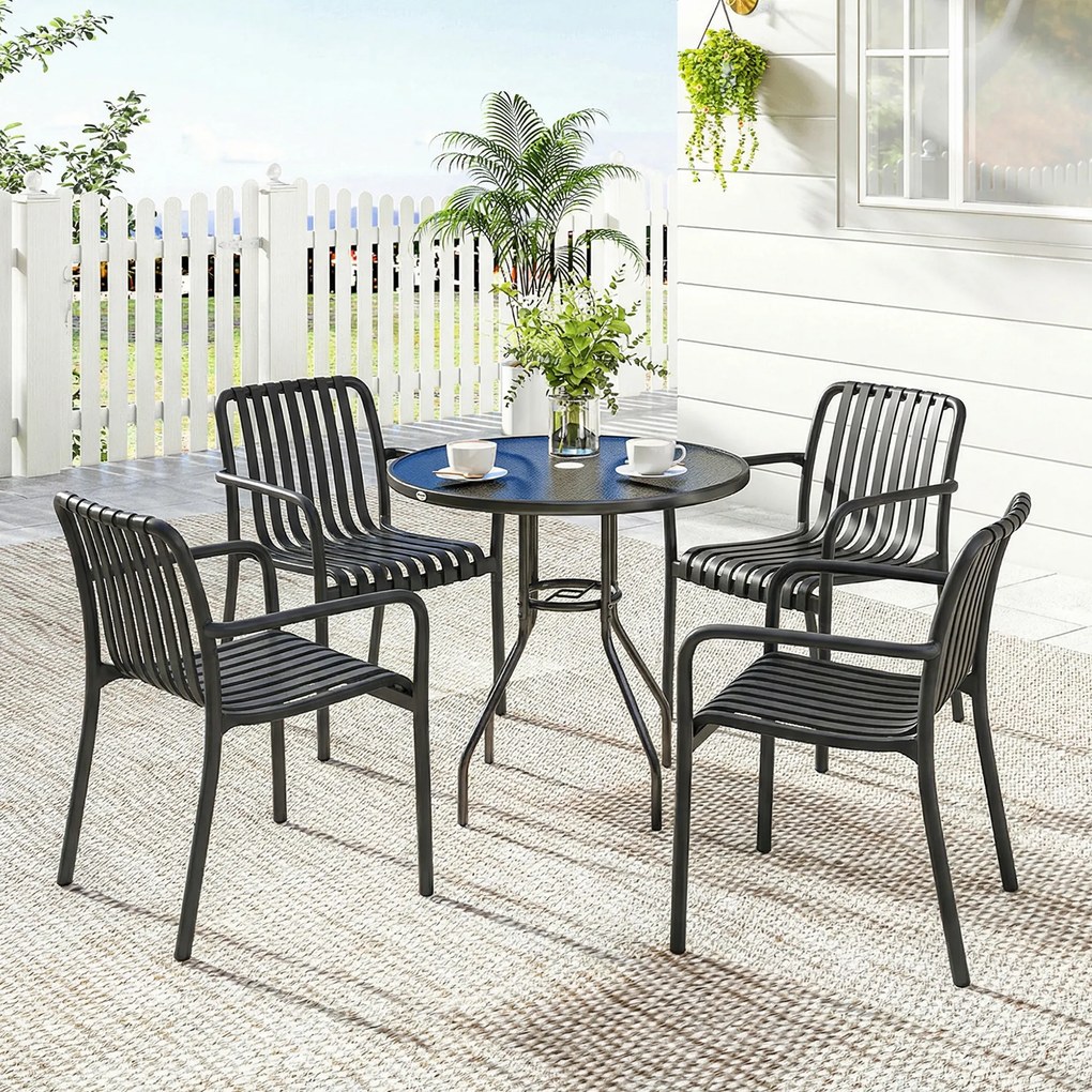 Conjunto de 4 Cadeiras de Jardim (MESA NÃO INCLUIDA) Empilháveis em PP com Encosto Curvado e Assento com Ripas 55x58,5x81,5 cm Preto