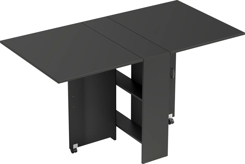 HOMCOM Mesa de Cozinha Dobrável com 2 Prateleiras de Armazenamento e Laterais Dobráveis 75x140x74 cm Preto | Aosom Portugal