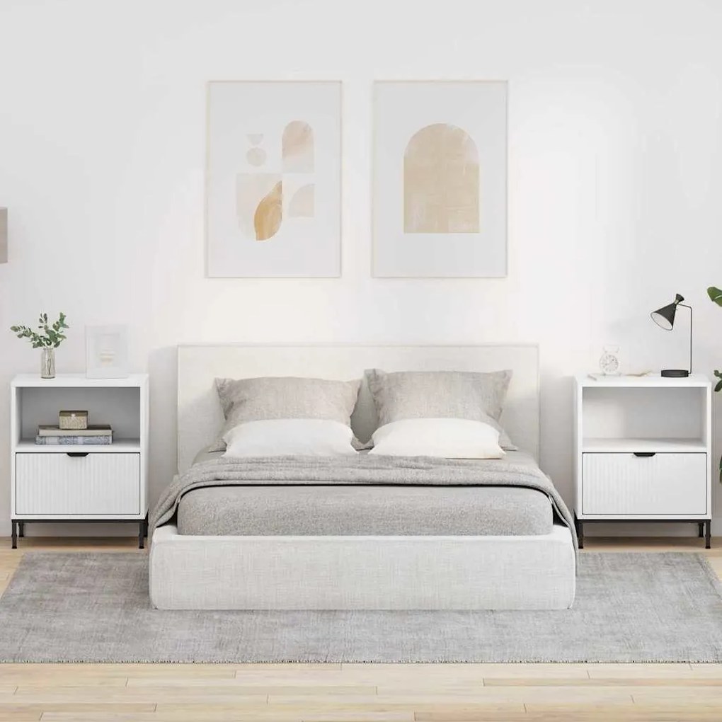 vidaXL Armário de Cabeceira com gaveta 2 pcs Branco 49 x 36 x 61 cm