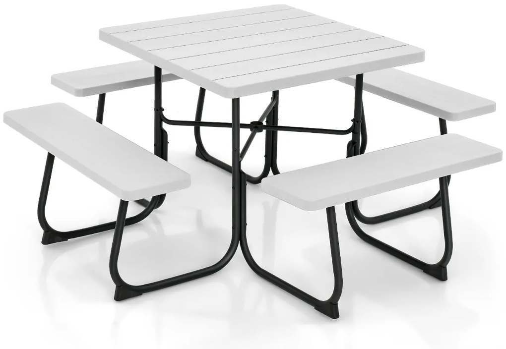 Conjunto de moveis jardim Mesa redonda e 4 bancos para 8 pessoas Carga 225 kg para jardim terraço campismo Branco