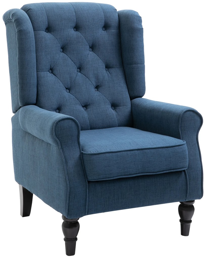 Poltrona de Sala de Estar Poltrona Moderna para Dormitório com Pés de Madeira Poltrona Individual 74x86x102 cm Azul