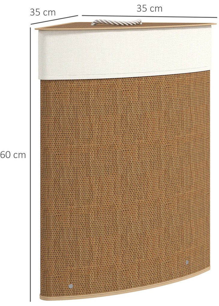 Cesto para Roupa Suja de Bambu de 55L com Tampa e Asa Saco Extraível e Lavável para Casa de Banho Quarto, 35x35x60 cm Castanho