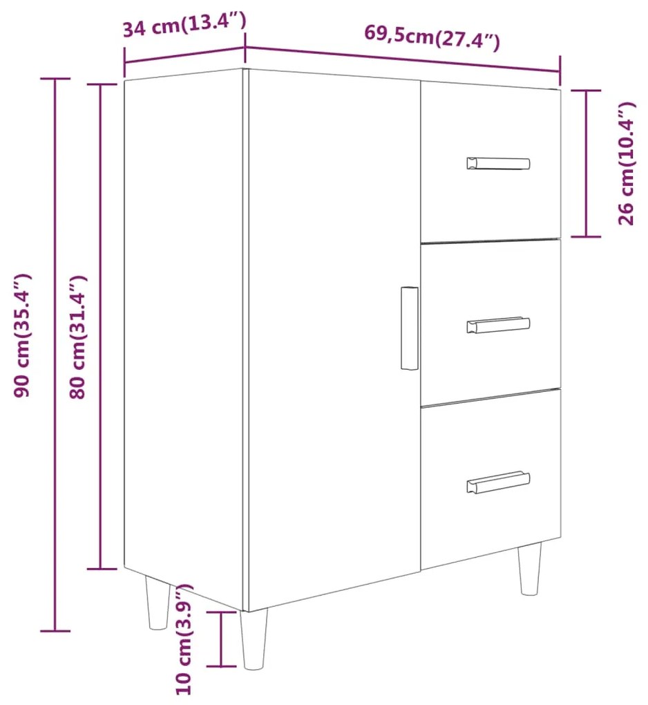 Aparador Luise com 3 Gavetas e 1 Porta - Cinzento Sonoma - Design Nórd