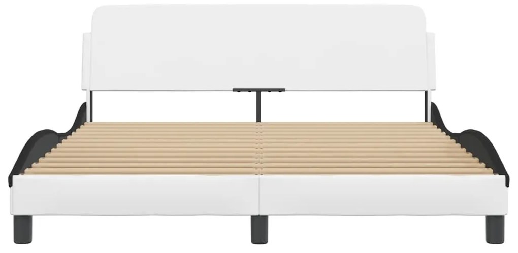 Estrutura cama c/ cabeceira 160x200 couro artif. branco/preto
