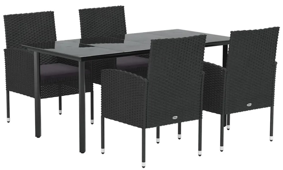5 pcs conjunto de jantar p/ jardim c/ almofadões vime PE preto