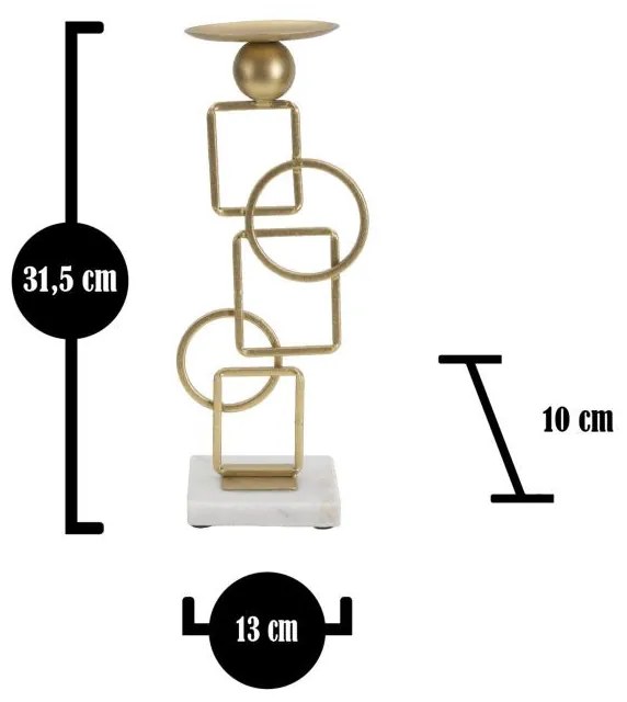 Castiçal "Marie" em Metal Dourado e Mármore – 13x10x31,5 cm