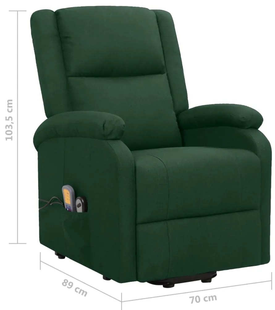 Poltrona elevatória de massagens tecido verde-escuro