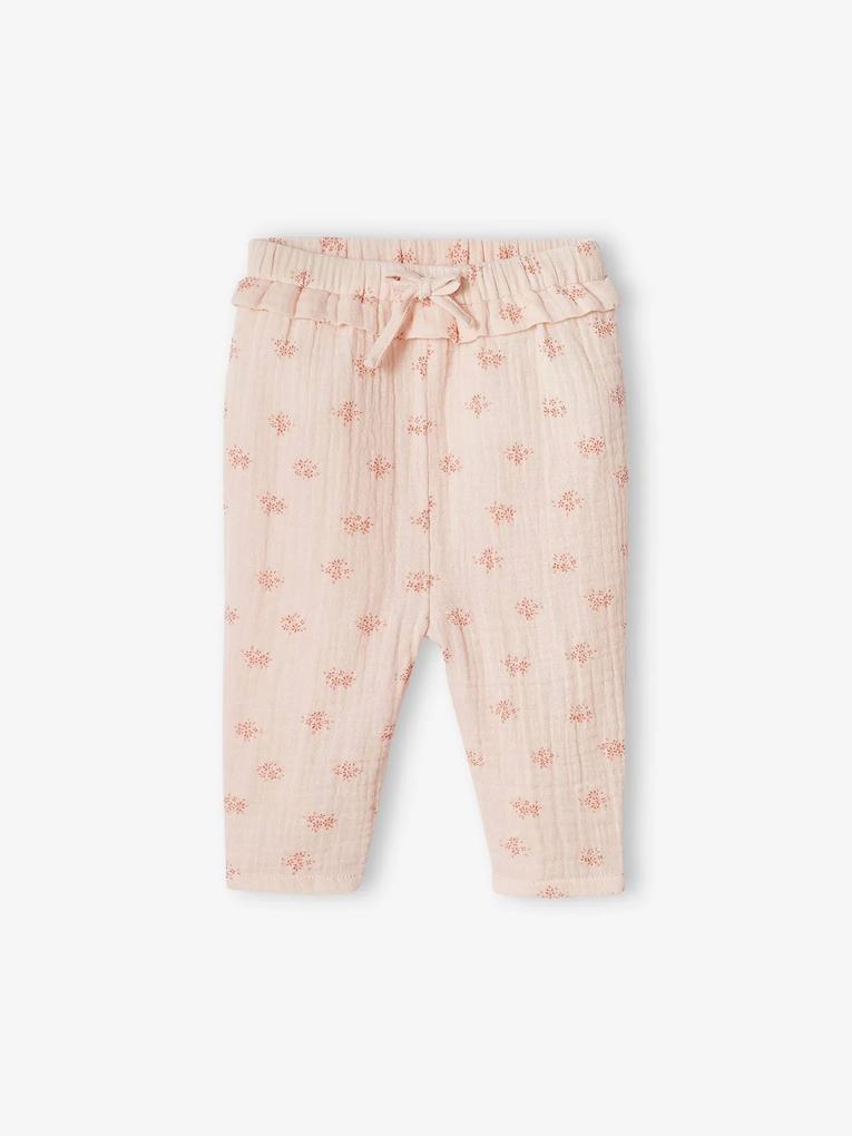 Calças em gaze de algodão, para bebé rosa-pálido