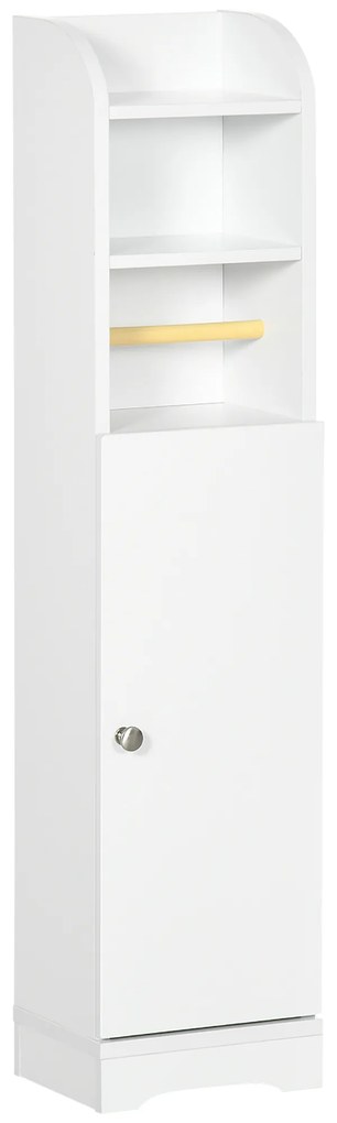 Kleankin Armário Casa Banho Auxiliar Prateleira Ajustável Suporte Papel Higiênico Design Moderno Funcional 23x18x100 cm Branco | Aosom Portugal