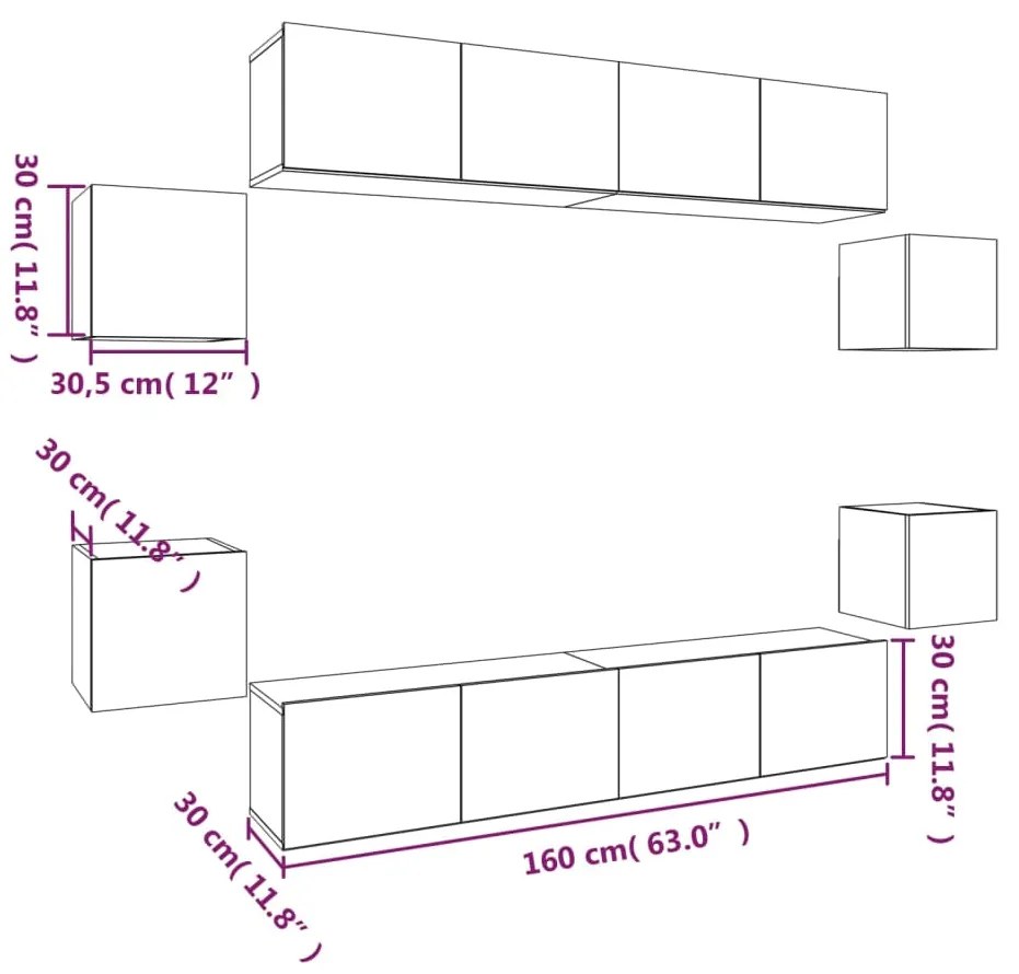 Conjunto móveis de TV 8 pcs madeira processada sonoma cinza